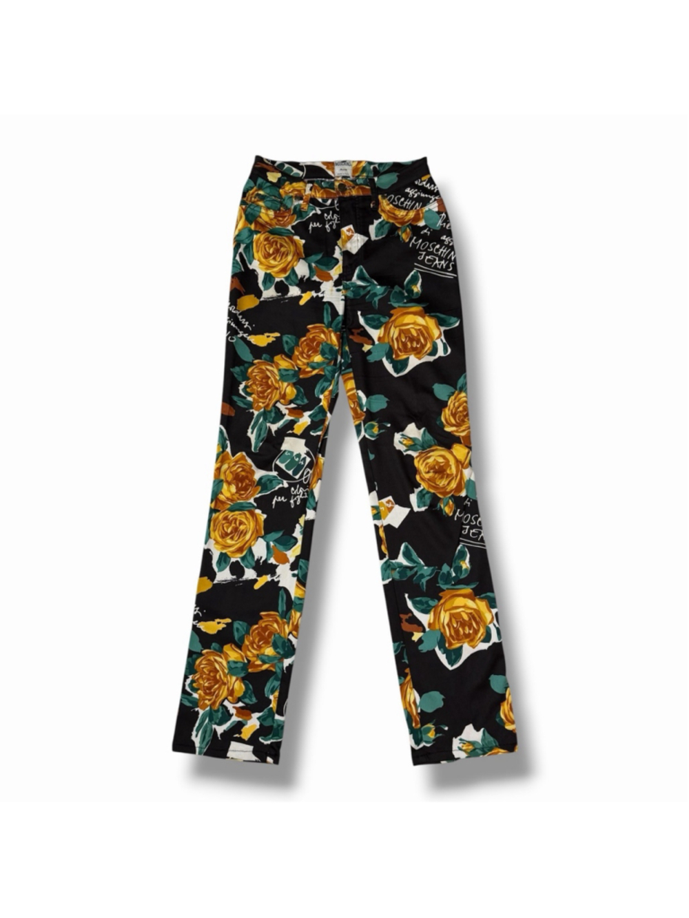 VTG Moschino Jeans Y2K Womens Mid Rise Rose Print Straight Pants 28x31 READ